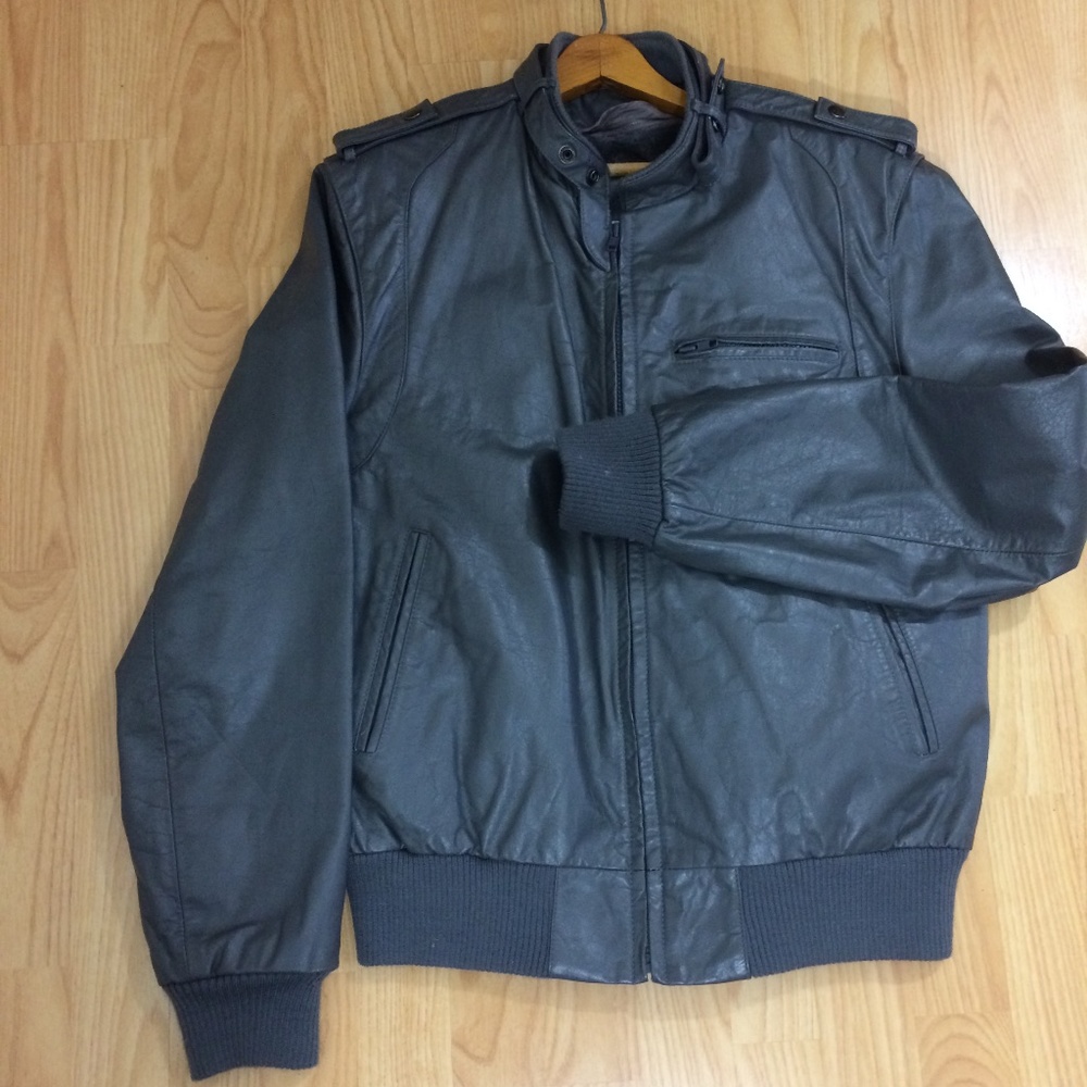 BERMANS vtg grey leather jacket 80s 90s